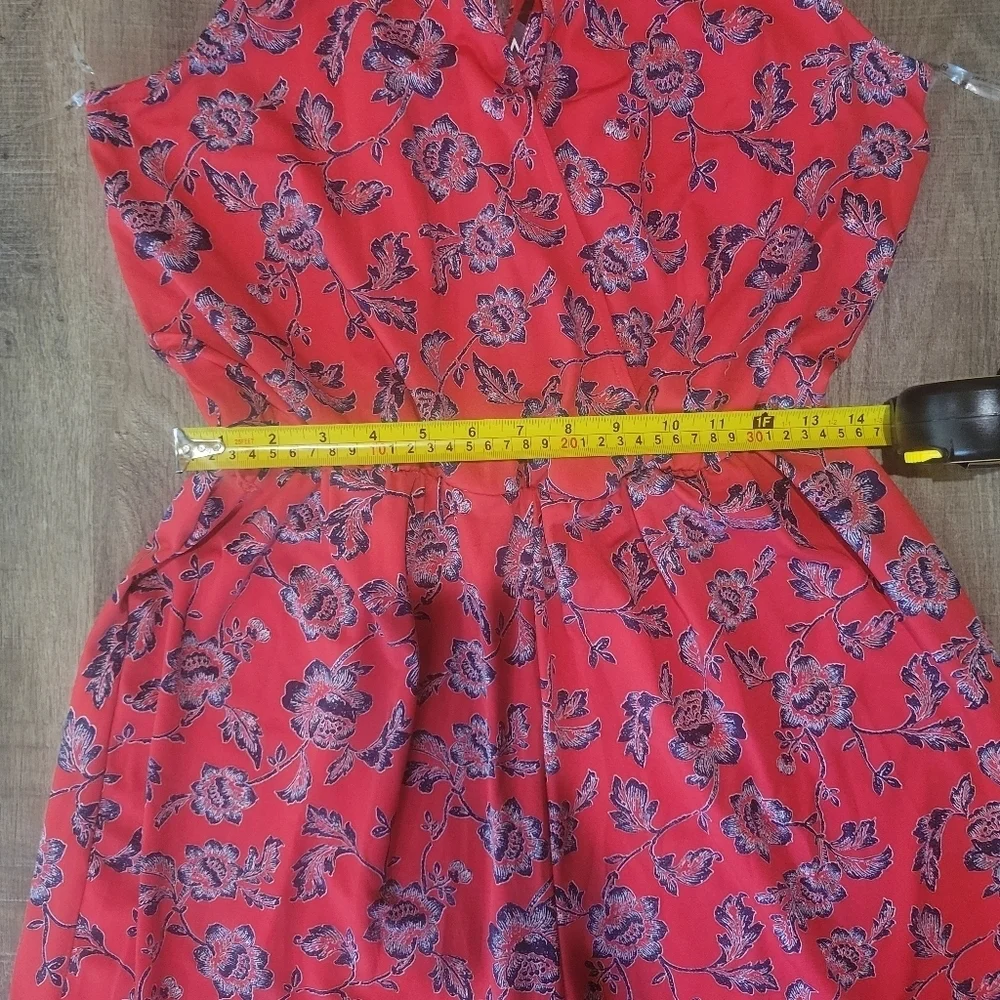 New Directions Red Cut Out Pleated Jumpsuit - Picture 11 of 15